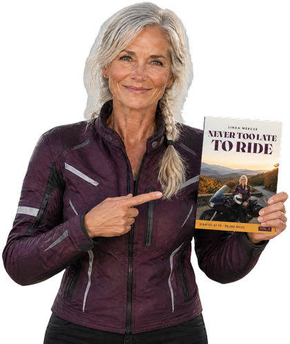 Linda Mercer holding Never Too Late to Ride